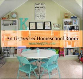 Round Game Table And Chairs - Foter Homeschooling Space, Paint Chairs, Organized Homeschool, Organized School, Learning Room, Homeschool Room Organization, Homeschool Family, Blue Chairs, Big Letter