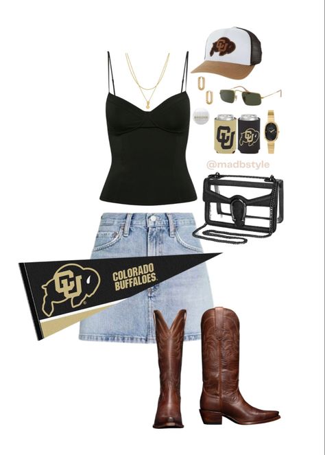 #outfitinspo #tiktokoutfits #fitspo #trend #outfit #gamedayoutfit #trendy #styler #outfitideas #utaustingameday #utaustingamedayoutfits #footballoutfits #fashion #aesthetic #outfitstyle #outfitstyle #gameday Boulder Game Day Outfits, Cu Boulder Game Day Outfits, Black And Gold Game Day Outfit, Black Game Day Outfit, College Gameday Fits, College Style Graphic Print T-shirt For Game Day, Ttu Game Day Outfit, College Gameday Outfits Cowboy Boots, A&m Gameday Outfit