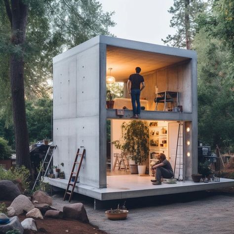 Concrete Cabin, Tiny House Vacation, Pod House, Concrete Construction, Concrete Houses, Vegetable Gardens, Farm Tables, Concrete House, Container House Design