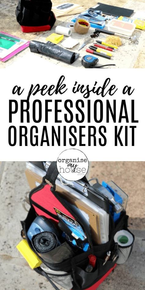 A professional organiser has everything needed to tackle an organising project to hand. This kit is perfect for anyone tackling projects in their home too. Love taking a look behind the scenes, and this professional organisers kit is so good! Easy to copy, and use myself in my own home or life organising projects. Thanks for sharing! #professionalorganiser #kit #organisingkit #organisingsupplies Professional Organizing Tips, Home Organisation Tips, Organizer Business, Professional Organizer Business, Organizing Services, Cleaning Business, The Kit, Home Organisation, Organize Declutter