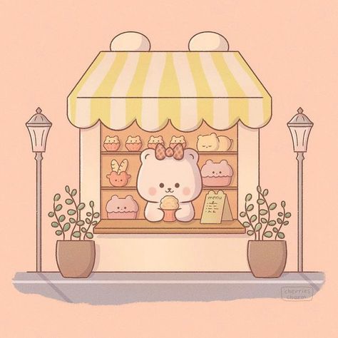 Bear Character Design, Avatar 3, Cute Cafe, Hello Kitty Cartoon, Cafe Art, Cute Kawaii Drawings, Kawaii Animals, Kawaii Shop, Cute Easy Drawings