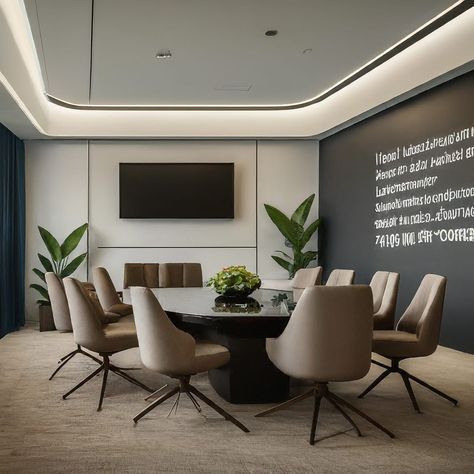 This conference room is where innovation meets elegance. Sleek design, inspiring quotes, and a touch of nature create the perfect environment for brainstorming. #interiordesign #homedesign #officedesign #officespace #luxurylifestyle #luxuryinteriors #moderninteriors #minimalism #designinspiration #homedecor #conferenceroomdesign #meetingroomgoals #officegoals #workspacedesign #corporateinteriors #elevatedspaces #highenddesign #inspirationmonday #designlovers #instadesign Luxury Conference Room Design, Luxury Conference Room, Luxury Meeting Room, Informal Meeting Room, Board Room Design, Room Minimal, Conference Room Design, Corporate Interiors, Conference Rooms