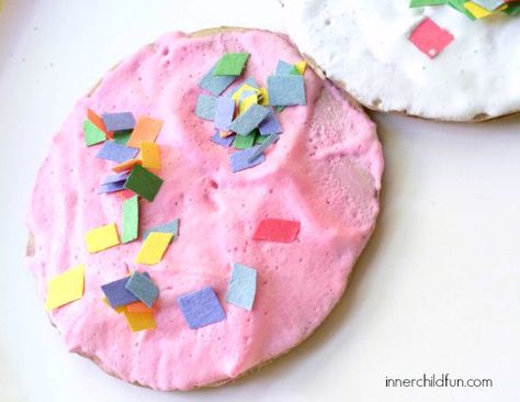 Cardboard crafts can be a great alternative to baking -- whip up some pretend cardboard cookies for hours of pretend play fun! Cardboard Cookie Craft, Cardboard Cookies, Imagination Play, Cookie Shop, School Age Activities, Cardboard Craft, Cookie Craft, Children Activities, Church Camp