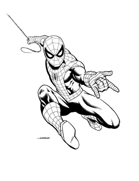 Spider-Man by Scott Johnson Spiderman Sketch Tattoo, Spiderman Black And White Drawing, The Amazing Spider Man Drawing, Spiderman Line Art, Spider Man Tattoo Ideas, Spider Man Black And White, Spiderman Black And White, Black And White Spiderman, Spiderman Tattoo Design