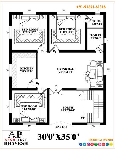 Ground Floor Plan Plan 30'X35' Plot Area 1050 SqFt. Plan According to Client #House_Design #House_Planning #buildingplans RS Construction & Academy +91-9165161316 36x30 House Plans, 35 X 35 House Plans, 30×35 House Plan, 30x35 House Plans, 30x30 House Plans, Smart House Plans, 3 Bedroom Home Floor Plans, Drawing House Plans, 20x40 House Plans