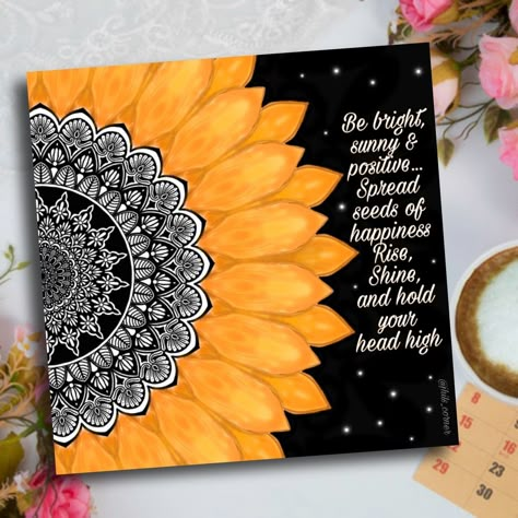 Mandala Drawing Canvas, Sunflower Mandala Drawing, Mandala Art Beautiful, Art With Message, Diwali Mandala, Beautiful Mandala Art, Colour Mandala, Sunflower Mandala, Mandala Doodle