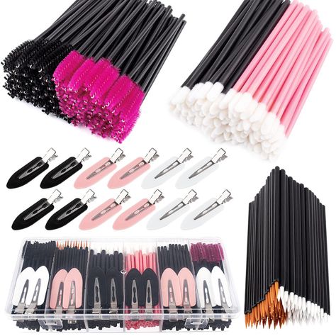 283 Pieces Makeup tools with storage box Makeup Applicators Tool Kit Includes Plastic Organizer Box Hair Clips Eyeliner Brushes Mascara Wands and Lipstick Applicators Lip Wands (283A) Makeup Artist Tools, Makeup Mixing Palette, Makeup Artist Supplies, Makeup Applicators, Pink Hair Clips, Eyeliner Products, Mascara Brush, Eyelashes Mascara, Mascara Wands