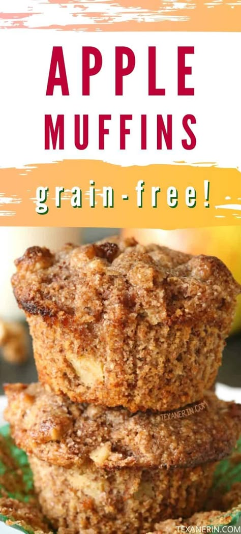 Grain-free Apple Muffins - Texanerin Baking Grain Free Apple Muffins, Keto Apple Muffins, Grain Free Muffins, Gluten Free Apple Muffins, Gluten Free Apple Recipes, Gluten Free Muffin, Apple Muffin Recipes, Baked Apple Recipes, Gluten Free Breads