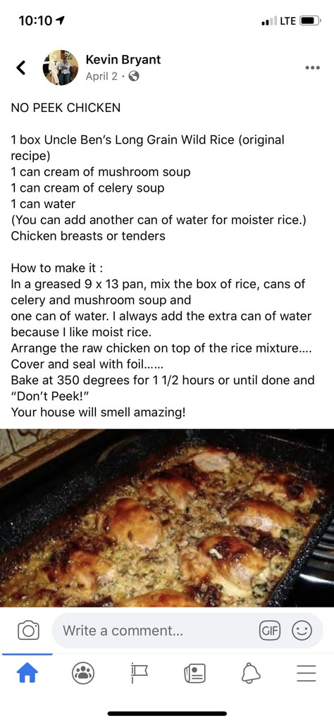 No Peek Chicken And Rice, No Peek, No Peek Chicken, Chicken And Rice Recipe, Rice Casserole Recipes, Chicken Casseroles, Yummy Chicken, Yummy Chicken Recipes, Chicken Meals