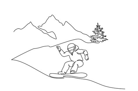 Continuous one line drawing. Young snowboarder man ride fast snowboard at snowy mountain. Tourist sport concept. Vector illustration black on white Snowboard Drawing, Snowboarding Tattoo, Snowboard Tattoo, Skiing Tattoo, Moutain Tattoos, Canada Tattoo, Band Tattoos For Men, Glass Etching Patterns, Snowboard Art