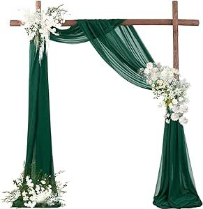 UrbnChrm Wedding Arch Draping Fabric 2 Panels Emerald Green 20ft x 29'' Sheer Chiffon Arch Drapes Photo Backdrop Curtain for Wedding Ceremony Anniversary Party Church Decoration Emerald Green And Gold Wedding Arch, Wedding Arch Emerald Green, Dark Green Wedding Arch, Wedding Arch Draping, Arch Draping, Green Gold Weddings, Dark Green Wedding, Cocktail Wedding Reception, Green Event