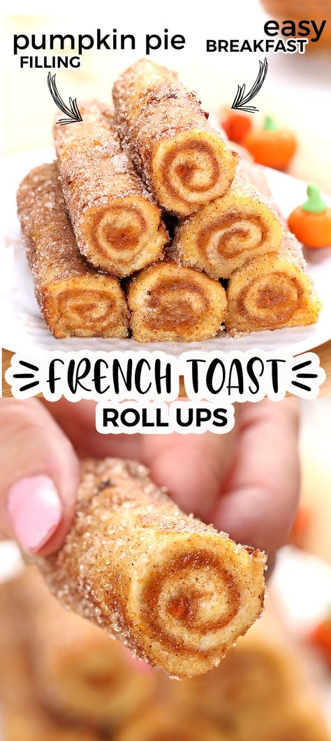 Pumpkin Pie French Toast Roll Ups - Sugar Apron Pumpkin French Toast Roll Ups, Thanksgiving Breakfast For Kids, Pumpkin Toast, Pumpkin Pie Hawaiian Roll French Toast, Sausage French Toast Roll Ups, Pumpkin Croissant French Toast, Peanut Butter French Toast Roll Ups, French Toast Recipe Roll Up, Fall Breakfast Ideas