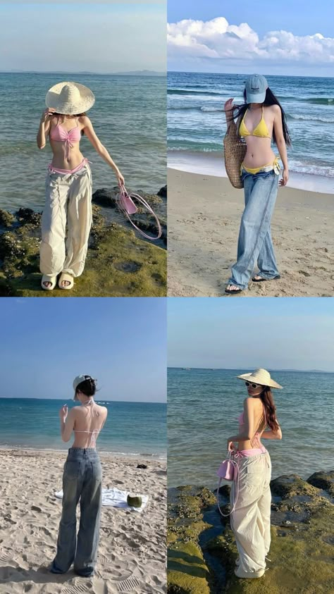 Beach Long Skirt Outfit, Korea Beach Outfit, Okinawa Outfit, Beach Pose Ideas Instagram, Pose Ideas Standing, Beach Photo Inspiration, Cute Beach Outfits, Beach Instagram Pictures, Foto Top