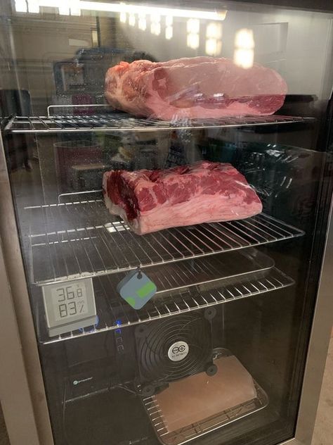 Dry Ager Fridge, Dry Aging Fridge, Curing Meat At Home, Meat Aging Fridge, Meat Curing Chamber Diy, Dry Cured Meat, Dry Aged Steak At Home, Kvass Recipe, Butcher Table