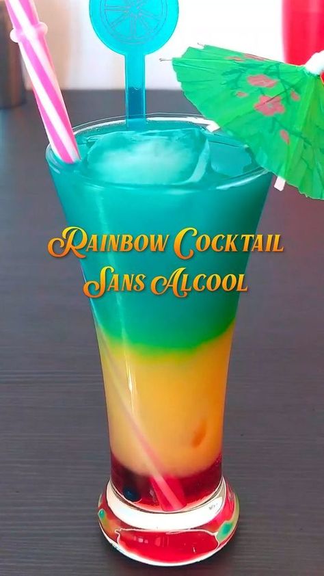 Rainbow Cocktail, Bartender Drinks Recipes, Bartender Drinks, Iced Drinks Recipes, Pretty Alcoholic Drinks, Coctails Recipes, Summer Drinks Alcohol, Cocktail Drinks Alcoholic, Drink Recipes Nonalcoholic