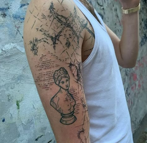 Historical Art Tattoo, Art History Tattoo, Collage Tattoo, Rare Tattoos, Art Inspired Tattoos, Doodle Tattoo, Greek Tattoos, Jesus Love, Poke Tattoo