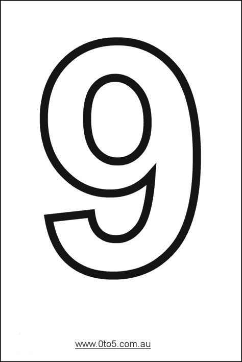 Number - nine printable template 9 Font Number, Number 9 Font, Number 9 Craft, Large Printable Numbers, Kindergarten Math Worksheets Free, Free Printable Numbers, Number Nine, Number Stencils, Learning English For Kids