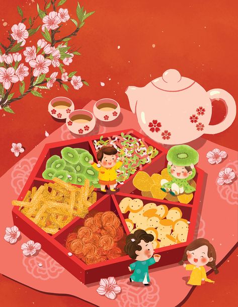 Happy New Year 2020! on Behance Tet Holiday Drawing, Tet Holiday Illustration, Chinese Food Illustration, Tet Illustration, Chinese New Year Illustration, Tet Holiday, Photo Time, Chinese New Year Design, New Year Illustration