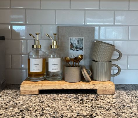 Coffee Syrup Dispenser Set w … curated on LTK Kitchen Counter Decor Nespresso, Nespresso Set Up On Kitchen Counter, Coffee Syrup Dispenser Ideas, Diy Coffee Syrup Dispenser, Coffee Syrup Stand, Syrup Dispenser Ideas, Coffee Bar Inspo Home, Coffee Bar Styling Ideas, Coffee Station Tray