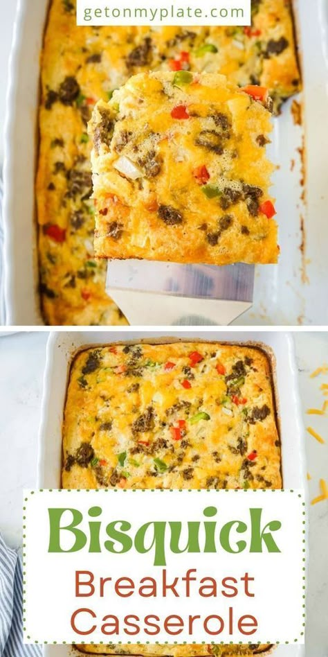 Dinner Recipes Ground Sausage, Recipes Ground Sausage, Bisquick Breakfast Casserole, Heavenly Chicken Recipe, Quick Breakfast Casserole, One Pan Casserole, Bisquick Inspired Recipes, Bisquick Breakfast, Easy Breakfast Casserole Sausage