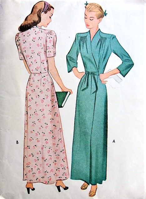 1940s CLASSIC Forties Housecoat Robe Pattern McCALL 5826 Lovely Draped Shoulders, Figure Flattering Design Bust 30 Vintage Sewing Pattern FACTORY FOLDED Vintage Drawings, 1940s Woman, Nightgown Pattern, Kimono Style Dress, Sleeve Variations, Lingerie Patterns, Sewing Fashion, House Coat, Retro Lingerie