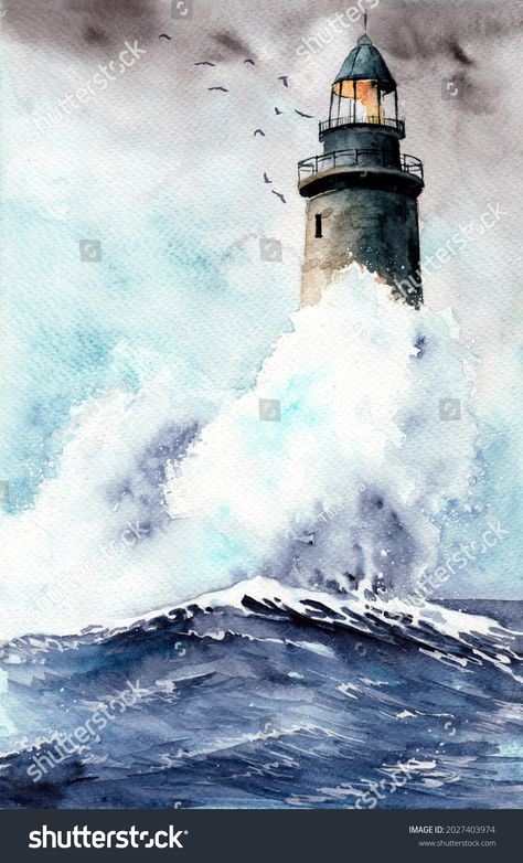 Stormy Sea Watercolor, Wicked Art, Stormy Sea, White Sea, Crashing Waves, Wave Art, Bible Art, Sea Foam, Blue Sea