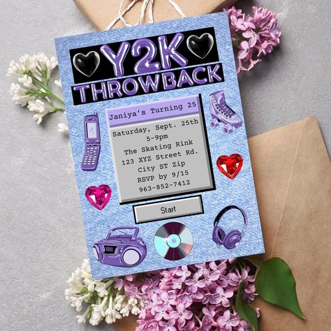 2000s Party Invitation, 00s Party Theme, Y2k Invitation, Y2k Party Invitation, 2000 Theme Party Ideas, 2000s Aesthetic Party, 2000s Theme Party, Y2k Birthday Party, 25th Birthday Party