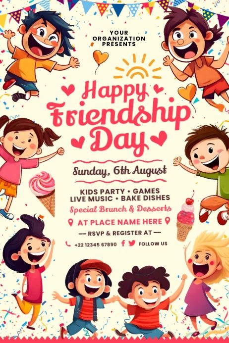 International Friendship Day, Happy Friendship, Happy Friendship Day, Friendship Day, Invite Template, Party Invite Template, Party Invite, Kids Party, Party Invitations