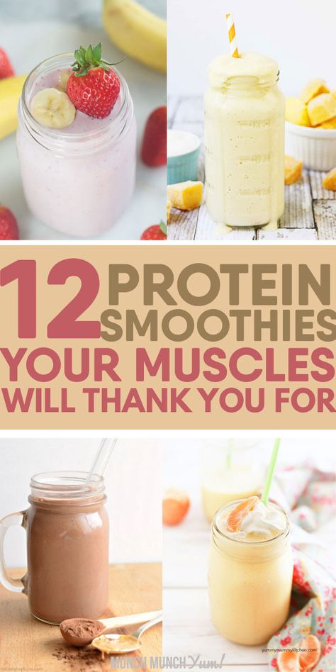 Best, healthy high PROTEIN SMOOTHIE RECIPES with or without powder for weight loss, easy meal replacement, post workout muscle recovery, natural green detox, or simple morning breakfast bowl for kids. Chocolate, mocha, coffee, strawberry, peanut butter, vanilla, pineapple, mango, banana, blueberry, peach, spinach, oats, kale, avocado, pumpkin, orange, hemp, apple, cinnamon, yogurt, berry fruit, almond milk and other great flavors. Low-carb, dairy free, vegan ones too #smoothies #healthysmoothies Smoothie Recipes Post Workout, High Protein Morning Smoothie, High Protein Fruit Smoothie Recipes, Post Workout Smoothie Without Powder, Healthy Smoothies Without Protein Powder, Healthy Protein Shakes Without Powder, Natural High Protein Smoothies, Best Vanilla Protein Smoothie, Post Workout Smoothie For Muscle Gain