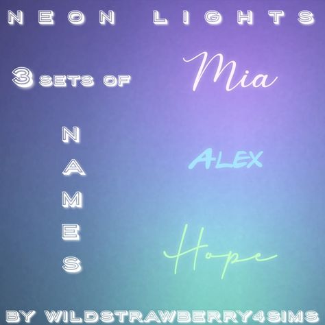 Neon lights - "Names" The Sims 4 | WildStrawberry4Sims sur Patreon The Sims 4 Cc Neon Signs, Sims 4 Better Lighting Mod, Sims 4 Cc Wall Letters, Sims4 Led Lights Cc, The Sims 4 Cc Neon Lights, Sims 4 Cc Letter Decor, Led Light Sims 4 Cc, Sims 4 Cc Led Lights Patreon, Sims 4 Wall Letters