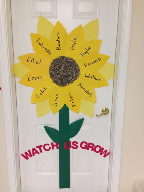 Sunflower School Theme, Sunflower Daycare Theme, Sunflower Classroom Bulletin Boards, Sunflower Class Decoration, Sunflower Theme Classroom Ideas, Sunflower Bulletin Board Classroom Decor, Preschool Sunflower Theme, Watch Us Grow Classroom Theme, Sunflower Classroom Door Ideas