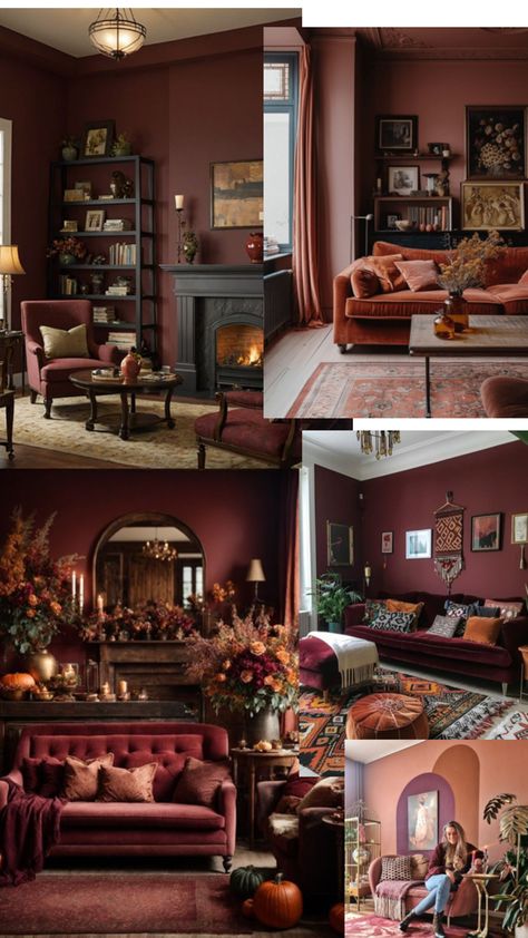 Magnolia Living Room, Maroon Living Room, Home Haunted House, Haunted House Decor, Aesthetic Interior Design, Moody Decor, Color Pallete, Living Room Red, Gothic Home