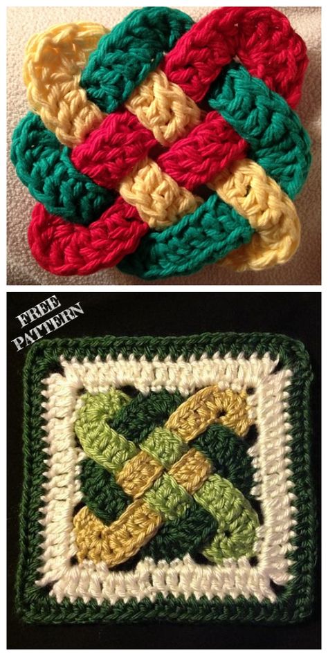 Crochet Celtic Knot Square Free Crochet Pattern Celtic Knot Crochet Pattern Free, Celtic Crochet Patterns Free, Crochet Celtic Knot, Free Pattern Knitting, Celtic Crochet, Crochet Celtic, Celtic Knot Crochet, Granny Square Pattern Free, Crochet Potholder Patterns