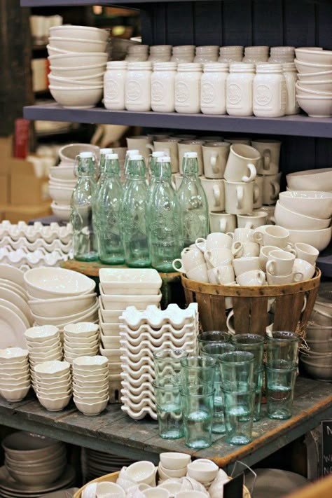 Fishs Eddy is a great kitchen/dishware store down around the Flatiron neighborhood. I know, kitchenware sounds kind of boring….but Fishs Eddy is anything but. Their motto is “we do dishes,” and they certainly do-but not in any ordinary way. The items available are eclectic, unique, and absolutely charming. Everything, from ... Diy She Shed, Kitchen Dishware, She Shed Designs, European Kitchen, Kitchenware Design, Visual Merchandising Displays, Display Shelving, Kitchen Shop, Shed Design