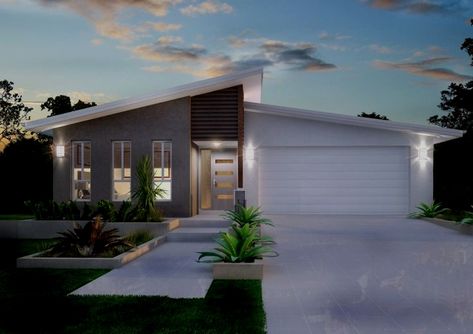 Exterior Design Single Story, Facade Design Single Story, Modern Contemporary Single Story Homes, Skillion Roof House, Single Storied House Design, Modern House Exterior Single Story, House Facades Australia, Chic Shack, Skillion Roof