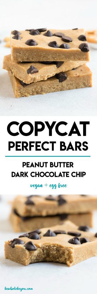 Copycat Perfect Bar Recipe. Vegan and egg free, this homemade version of your favorite Perfect Bar is now right at your fingertips. Creamy peanut butter, sea salt, vanilla protein and dark chocolate chips make these the perfect tasty snack. #peanutbutter #darkchocolate #perfectbar #copycatrecipe #perfectbarrecipe Athlete Snacks, Perfect Bar Recipe, Perfect Bars, No Bake Protein Bars, Low Carb Brownies, Healthy Bars, Protein Brownies, Perfect Bar, Low Carb Snack