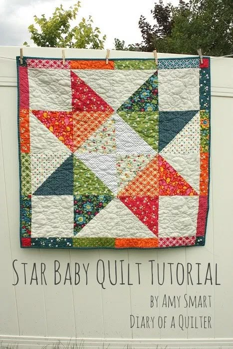 Easy DIY Modern Star Baby Quilt Tutorial | Quilting | Dairy of a Quilter Colchas Quilting, Baby Quilt Tutorials, Big Block Quilts, Layer Cake Quilts, Quick Quilt, Baby Quilt Patterns, Childrens Quilts, Star Quilt Blocks, Star Quilt Patterns