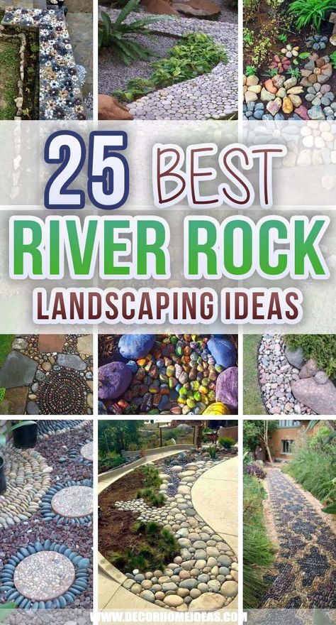 43 Amazing River Rock Landscaping Ideas To Spruce Up Your Garden | Decor Home Ideas Rock Flower Beds, River Rock Landscaping Ideas, River Rock Garden, Mulch Landscaping, Pebble Garden, Tattoo Plant, River Rock Landscaping, Stone Landscaping, Rock Landscaping Ideas