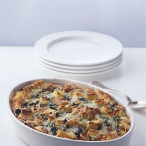 Spinach and Cheese Strata recipe | Epicurious.com Spinach Strata Recipe, Mushroom Strata, Cheese Strata Recipe, Spinach Strata, Egg Strata, Strata Recipes Breakfast, Vegetarian Sausage, Strata Recipe, Cheese Strata