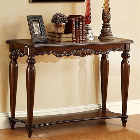 Furniture of America Garner Console Table in Cherry Sofa Table Styling, Traditional Console Tables, Wood Sofa Table, Console Table Design, Traditional Sofa, Wood Sofa, Traditional Living, Wood Console Table, Wood Console