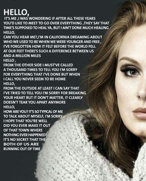 Hello Lyrics, Hello Adele, Adele Hello, Plant Puns, Great Song Lyrics, Quotes Lyrics, Pretty Music, Music Quotes Lyrics, Favorite Lyrics