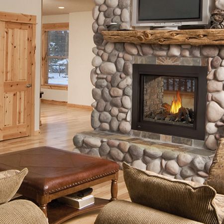 Napoleon BHD4ST Ascent See Through Direct Vent Gas Fireplace Whitewash Red Brick, Mountain Home Fireplace, Red Brick Floor, Tiled Fireplace Ideas, Brick Entrance, Coronado Stone, Black Hearth, Napoleon Fireplace, Rustic Stone Fireplace