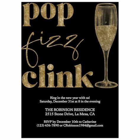 AlexandHer Design Pop Fizz Clink Party Invitations, 5x7 inches, for New Year's Eve, Anniversary, and Birthday Parties or Baby, Bridal, and Wedding Showers Pop Fizz Clink, Wedding Showers, Wedding Shower, New Years Eve, New Year's, Party Invitations, Birthday Parties, Birthday, 10 Things