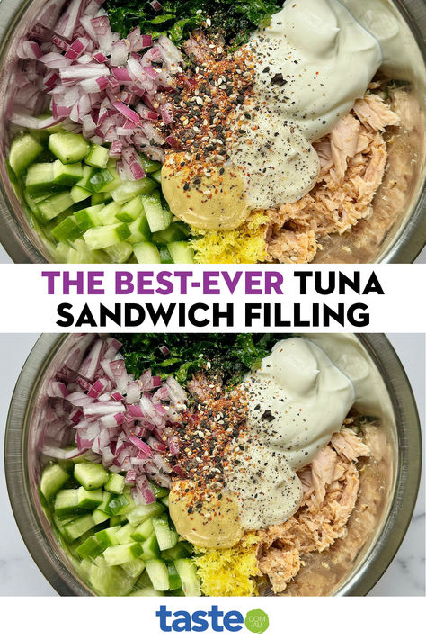 This zesty and refreshing tuna filling is perfect for sandwiches (especially our favourite 3-ingredient avocado bread), wraps, or as a topping for salads.  The combination of tuna in chilli oil, fresh cucumber, and shredded kale, mixed with Greek yoghurt and a touch of garlic aioli, creates a delightful and flavourful filling. The addition of lemon zest and juice along with Dijon mustard, adds a tangy brightness to the mix that really tip the scales on the best sandwich fillings! Baking Scones, Avocado Bread, Tuna Salad Sandwich, Fresh Cucumber, Chilli Oil, Tuna Sandwich, Veggie Meals, Sandwich Fillings, Garlic Aioli