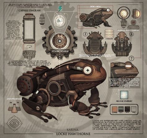 Robot Frog, Farming Family, Young Romance, Steampunk Characters, Steampunk Animals, Steampunk Items, Dnd 5e Homebrew, Arte Robot, Dnd Monsters