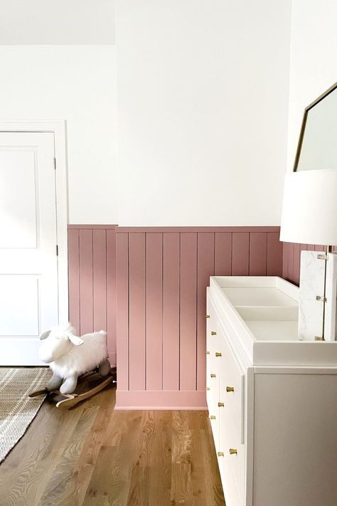 #babyroom #nursery #babyboyroom Make A Room Cozy, Shiplap Room, Shiplap Nursery, Shiplap Bedroom, Registry Must Haves, Pink Baby Room, Pink Accent Walls, Pink Bedroom For Girls, Pink Girl Room