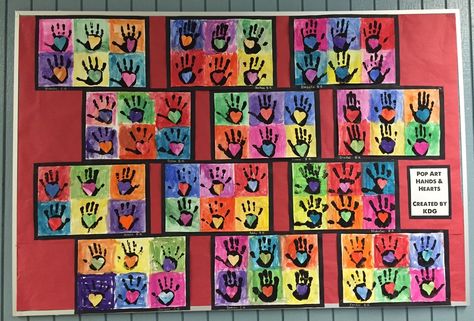 Color Art Projects For Kindergarten, Kindergarten Art Fair Projects, Kindness Art Kindergarten, Kindergarten Art Projects Valentines, May Art Kindergarten, Collaborative Art Kindergarten, Pop Art Preschool, Primary Colours Art Ideas Inspiration, Pop Art For Preschoolers