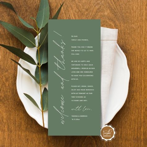 Minimalist Wedding Place Setting Thank You Card Sage Green Theme, Dinner Place, Place Setting Cards, Dinner Places, Script Design, Wedding Plates, Wedding Place Settings, Indiana Wedding, Plate Decor