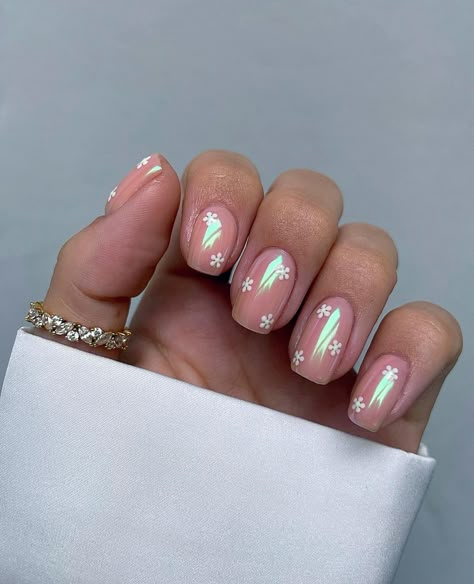 Pink Chrome Nails, Daisy Nails, Simple Gel Nails, Pearl Nails, Trendy Nail Design, Short Nail Designs, Pink Acrylic Nails, Pastel Nails, Stick On Nails