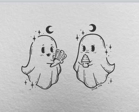 Girly Ghost Tattoo, Cute Spooky Tattoos, Cute Ghost Tattoo, Ghost Doodles, Tattoo Amigas, Spooky Drawings, Bestie Tats, Crisp Ink, Tattoo Dream